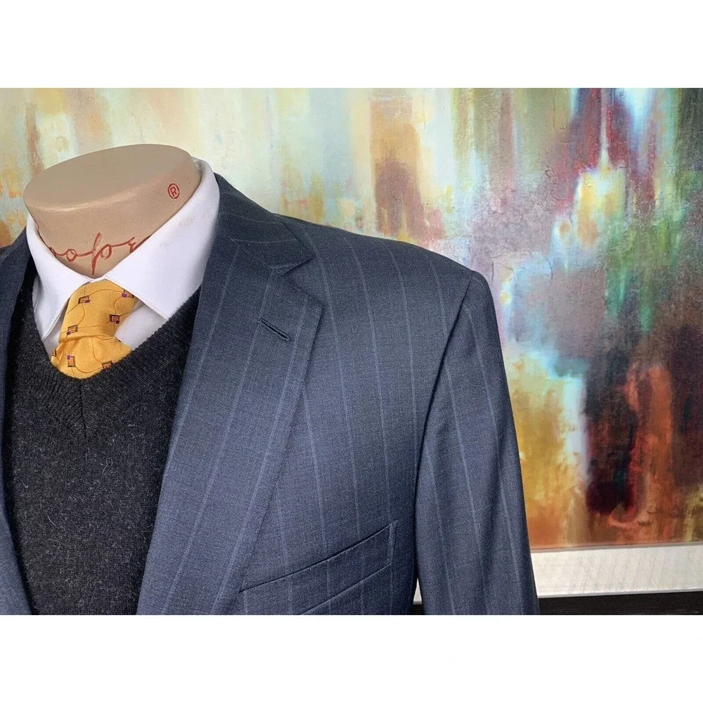 42R Brioni NM Colosse Navy Striped Wool & Silk Sport Coat - Suit Jacket